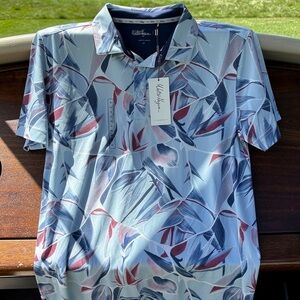Walter Hagen Blue and Red Leaf Pattern Polo